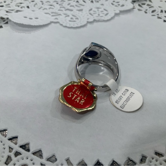 MEN'S OVAL THAI STAR SAPPHIRE RING HEAVY GOLD ELECTROPLATE  18KT SZ 8.5 - Picture 7 of 11